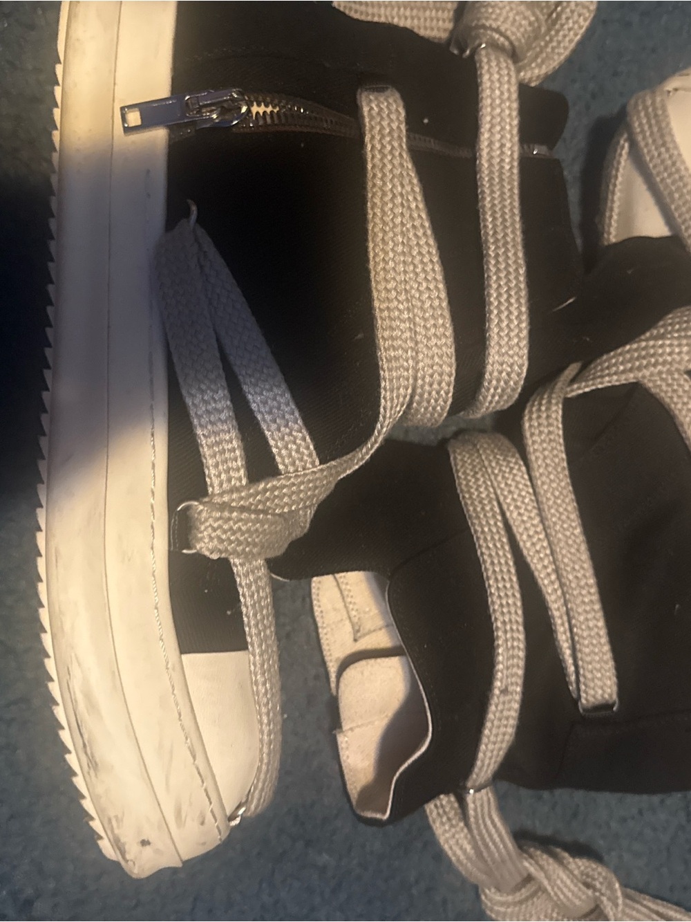 Men’s Rick Owen’s Black High-Top Sneakers with White Laces